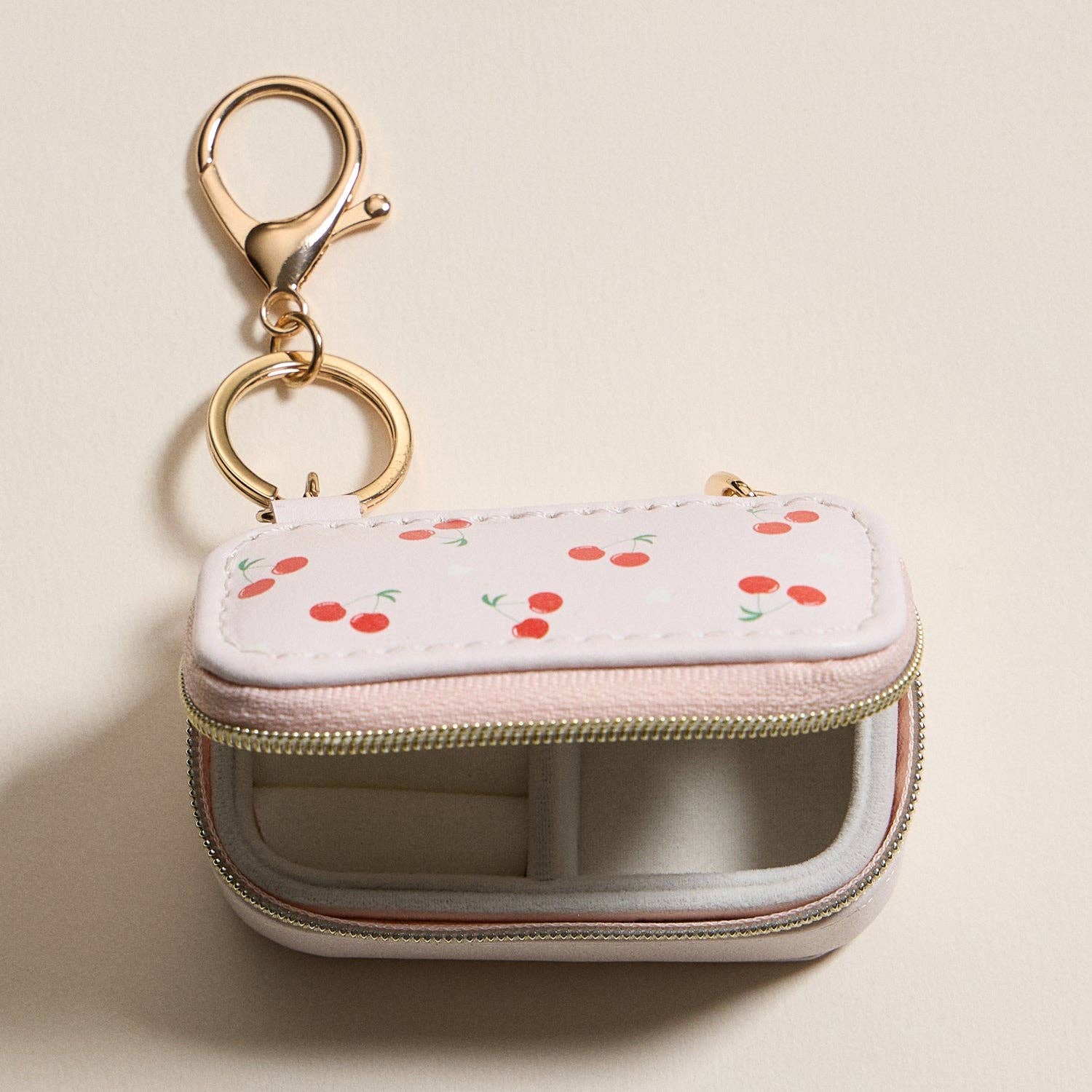 Mini Jewelry Travel Case with Keychain – Cherry Print Design: PK / ONE