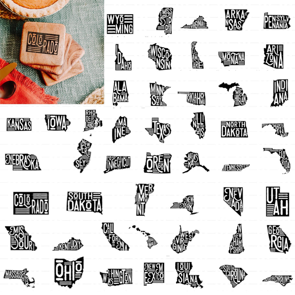 US State Map Coasters - Walnut Wood Coasters - Set of 4: Standard Grain