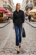 Black DART DETAIL 3/4 SLEEVE BUTTON DOWN BLOUSE