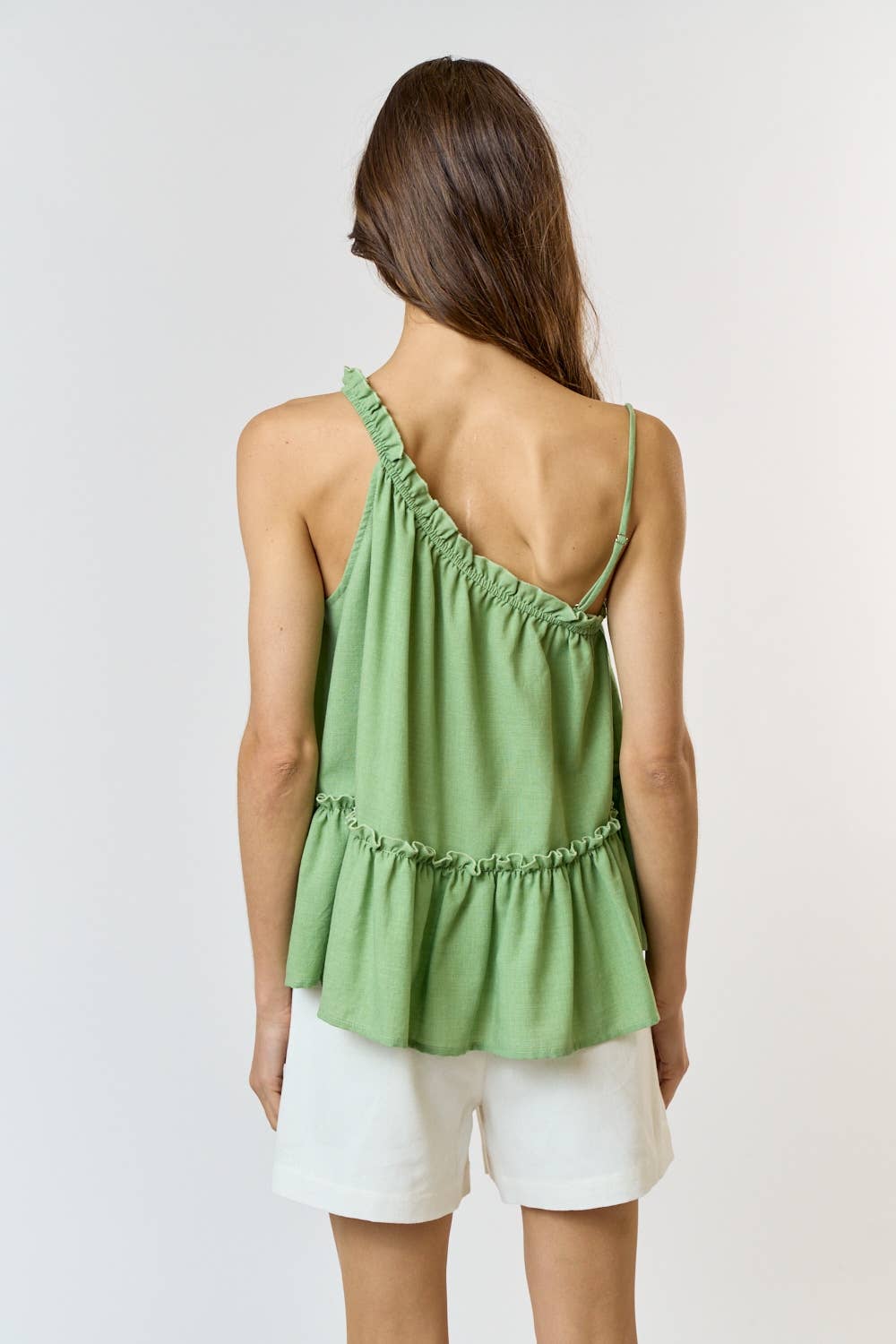 Green One Shoulder Ruffled Babydoll Tank Top