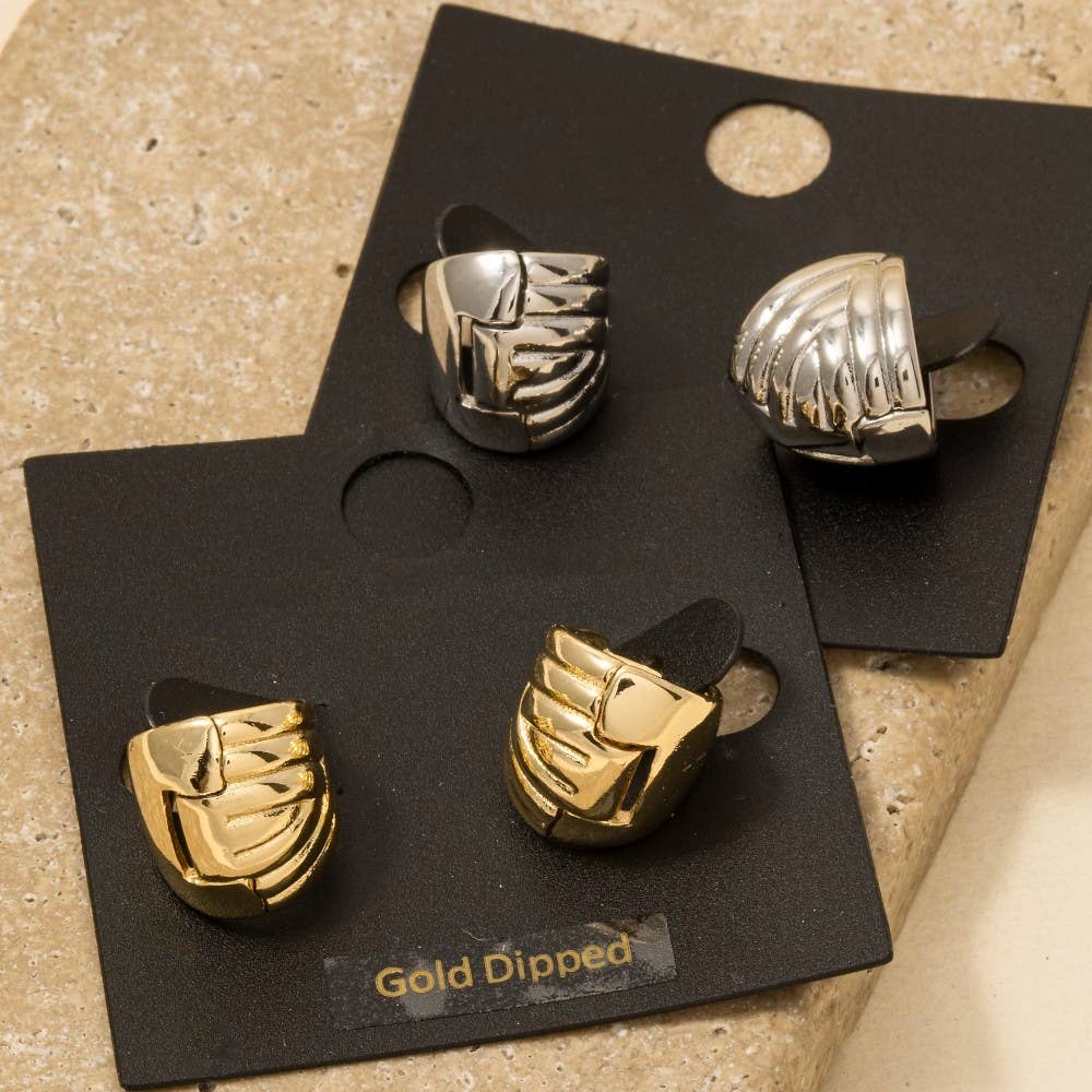 Gold Dipped Wide Weave Hinge Hoop Earrings: GOLD