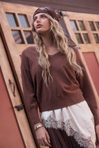 Brown Machine Washable V-Neck Sweater