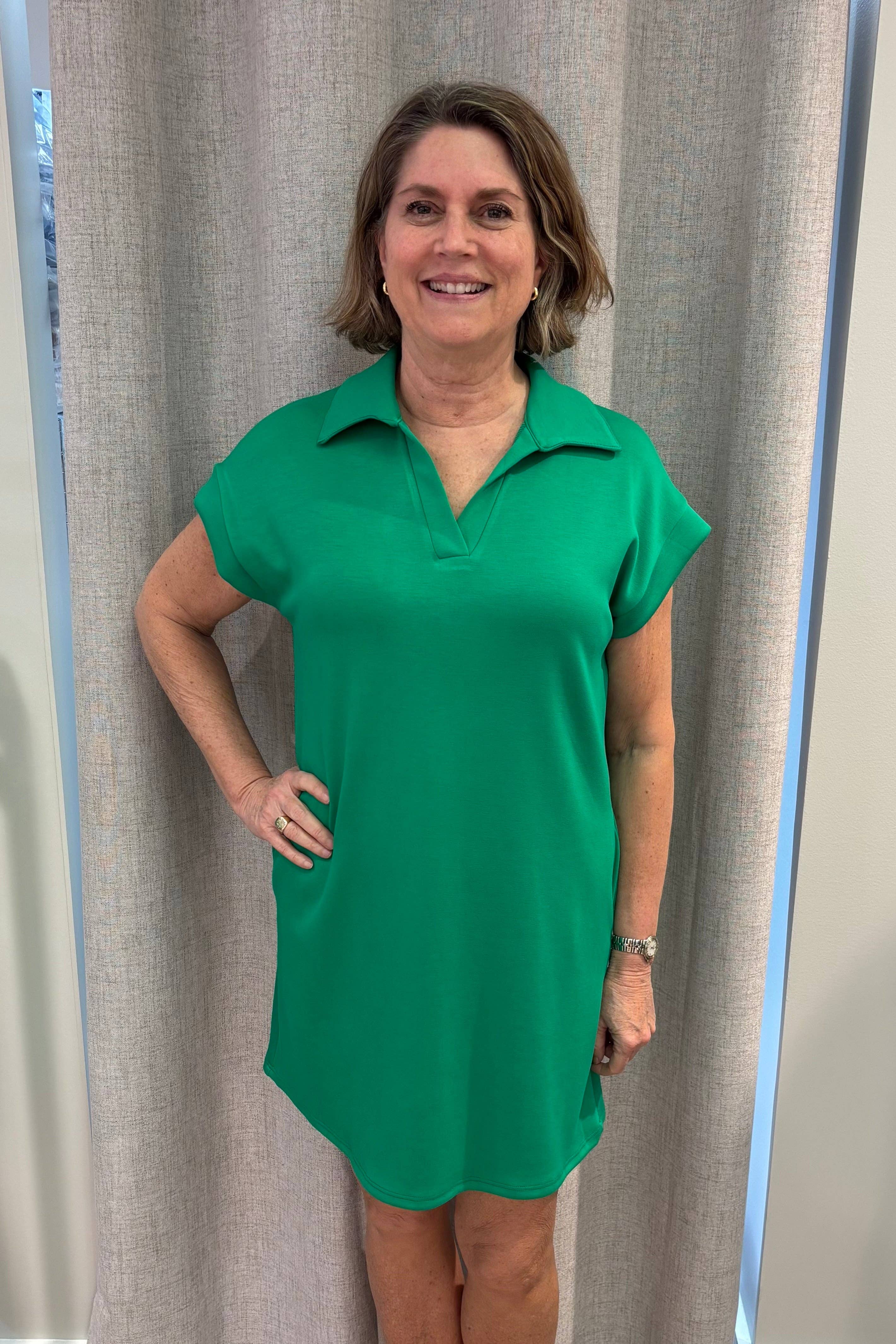 Kelly Green Sporty Modal Scuba Polo Collar Dress