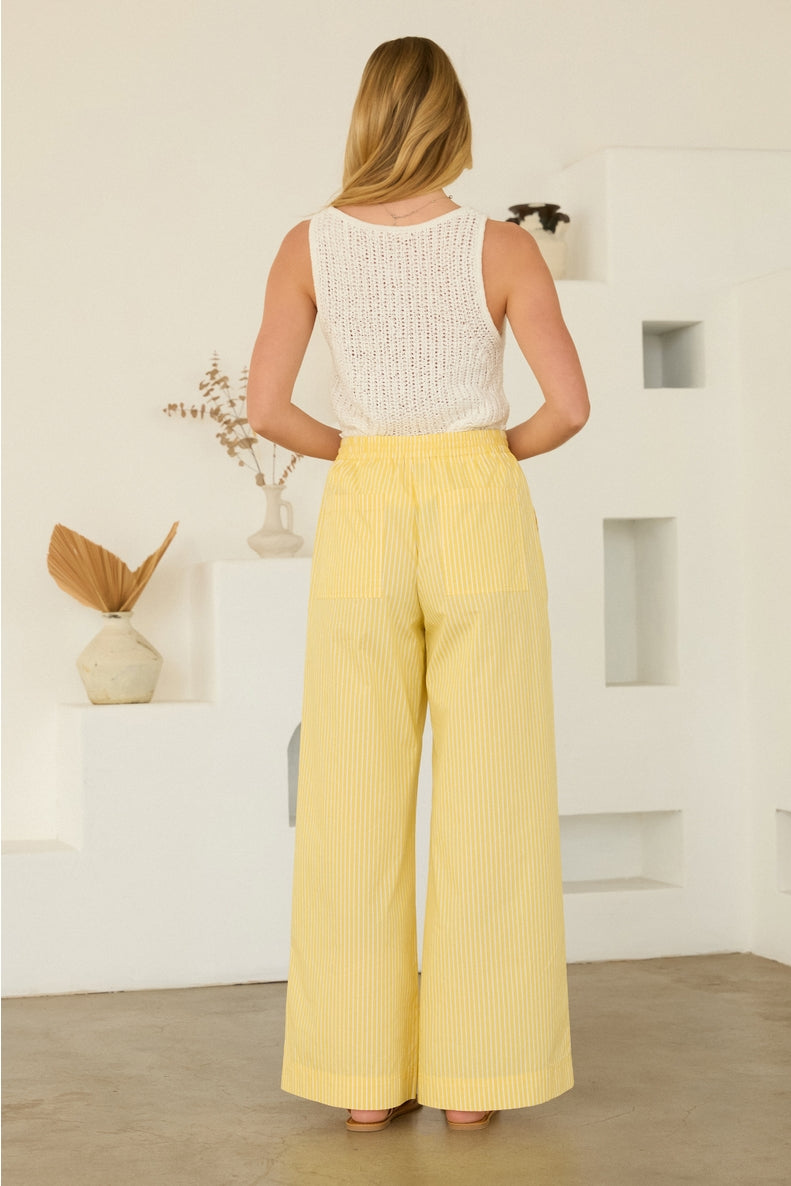 Yellow/White Stripe Double Waist Wide-Leg Pants