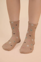 Floral Printed Textures Crew Socks: SAGE