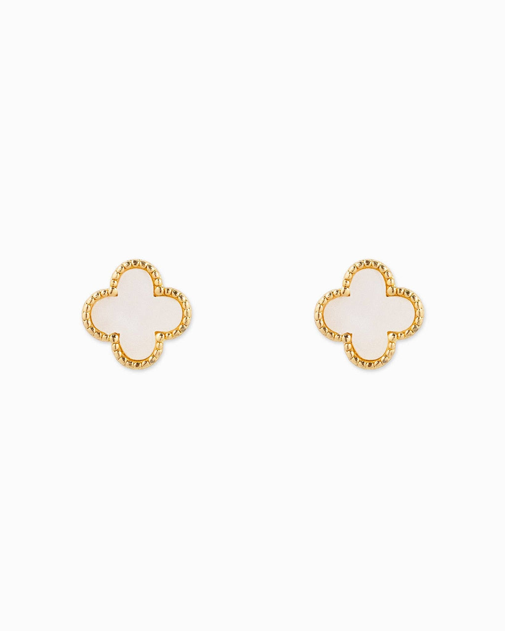 MOP Clover and CZ Stud Earring Set of 3: White