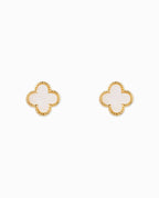 MOP Clover and CZ Stud Earring Set of 3: White
