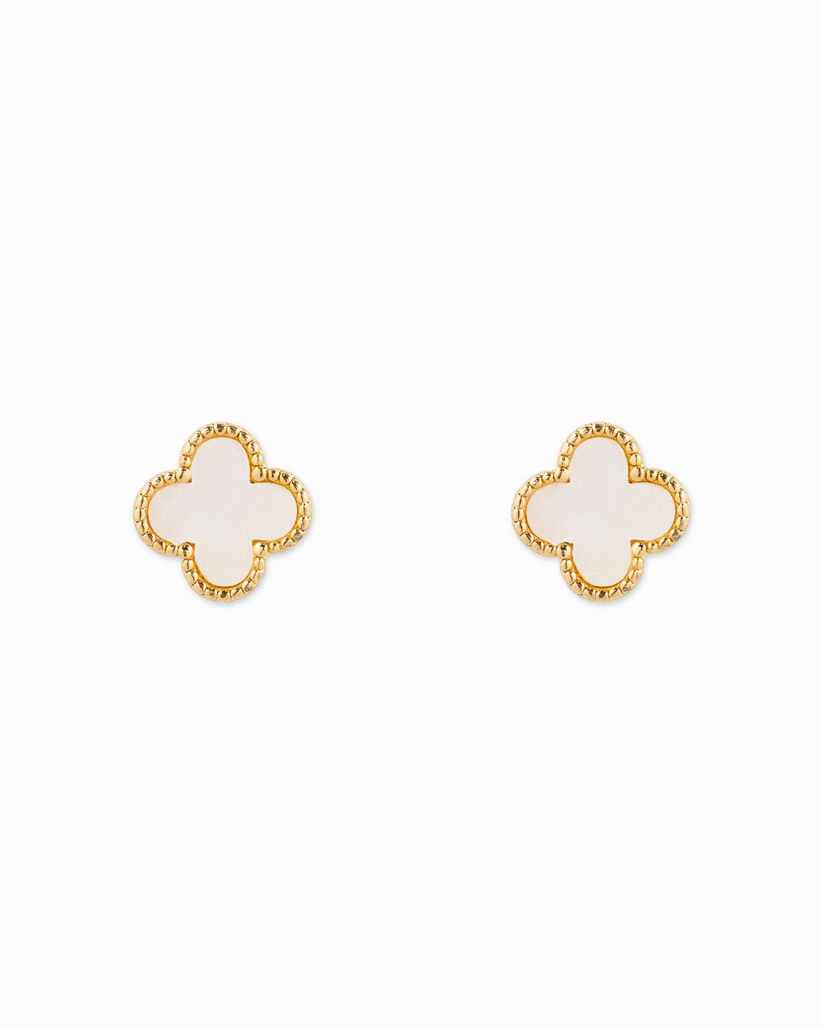 MOP Clover and CZ Stud Earring Set of 3: White