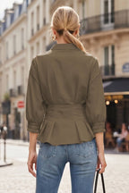 CHOCOLATE DART DETAIL 3/4 STEEVE BUTTON DOWN BLOUSE