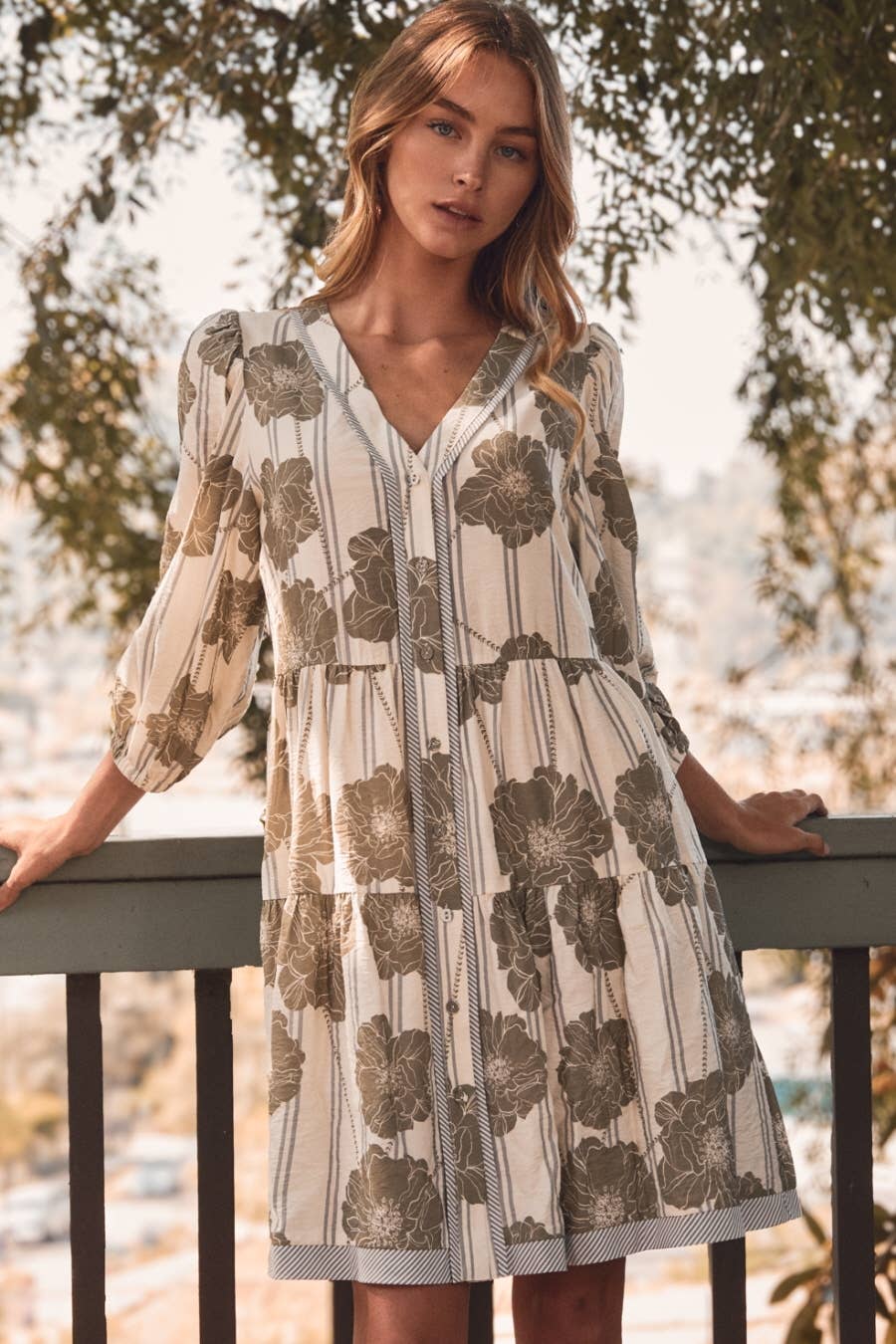 Plus SAGE Botanical Printed Pintuck Dress