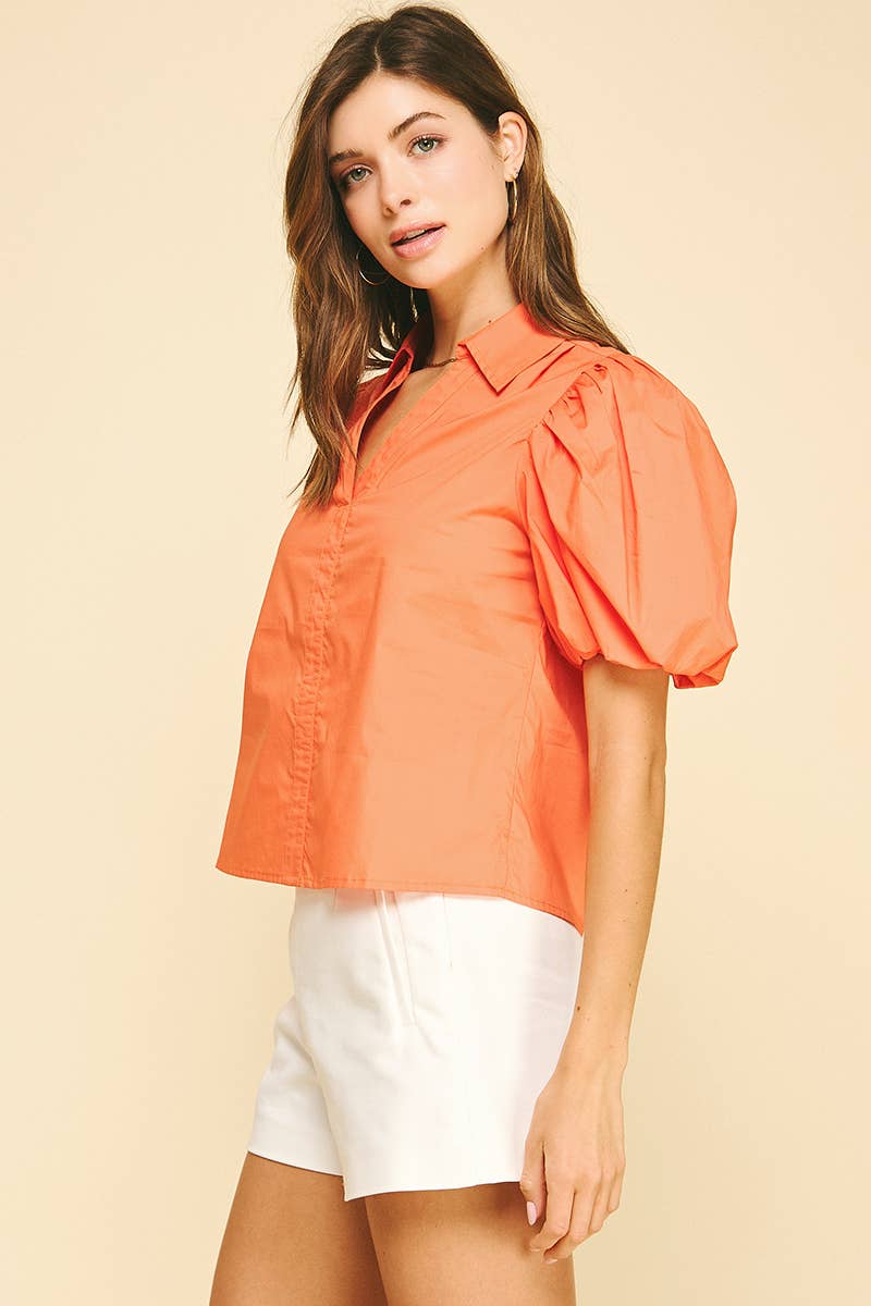 ORANGE BUBBLE SLEEVE BLOUSE TOP – PINCH – view 3