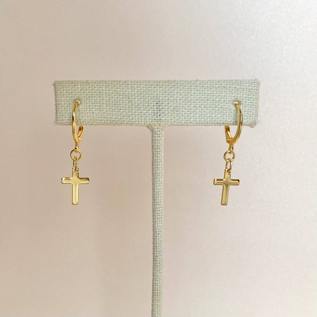 CROSS HUGGIE HOOPS | gold | cross charm earrings