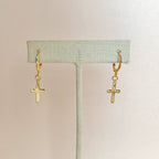CROSS HUGGIE HOOPS | gold | cross charm earrings