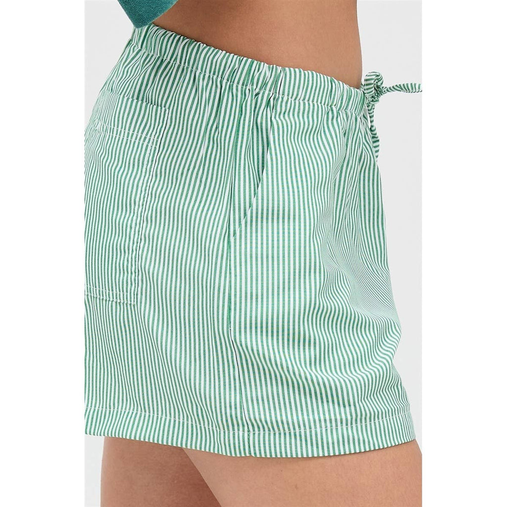 GREEN Striped Drawstring Waist Shorts