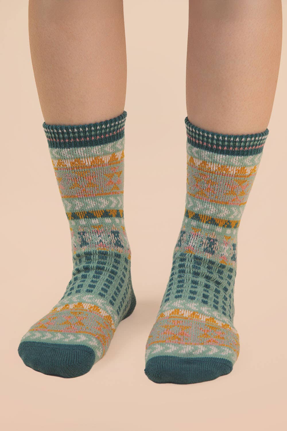 Geometric Graphic Crew Socks: SAGE