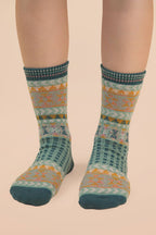 Geometric Graphic Crew Socks: SAGE