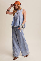 Blue Haze Washed Denim Tank & Wide-Leg Pants Set
