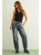 U-Neck Shape Ribbed Top