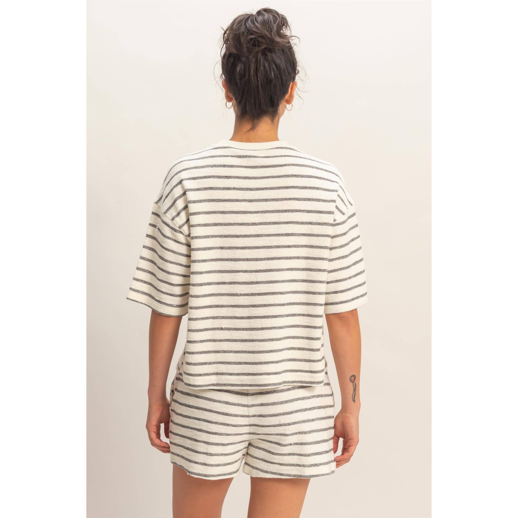 BLACK Striped Short Sleeve Terry SHORT SET