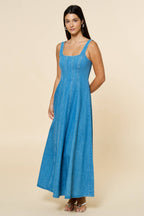 A-Line Denim Sleeveless Maxi Dress