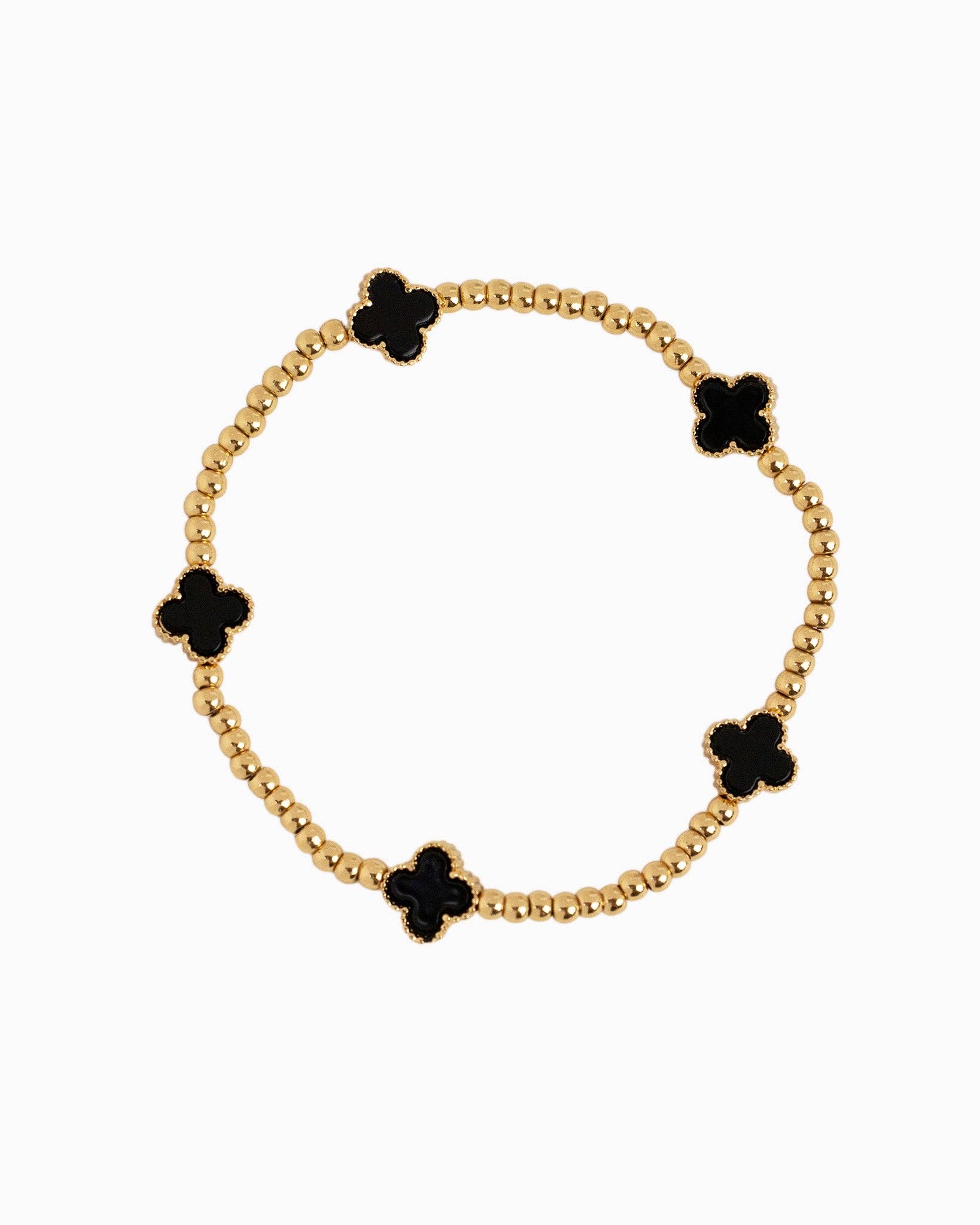 MOP Clover Stretch Beaded Bracelets, Set of 3: White