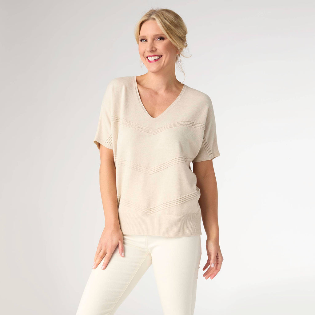 Lightweight Heavenly-Luxe Short Sleeve V-Neck Sweater: Oatmeal
