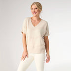 Lightweight Heavenly-Luxe Short Sleeve V-Neck Sweater: Oatmeal