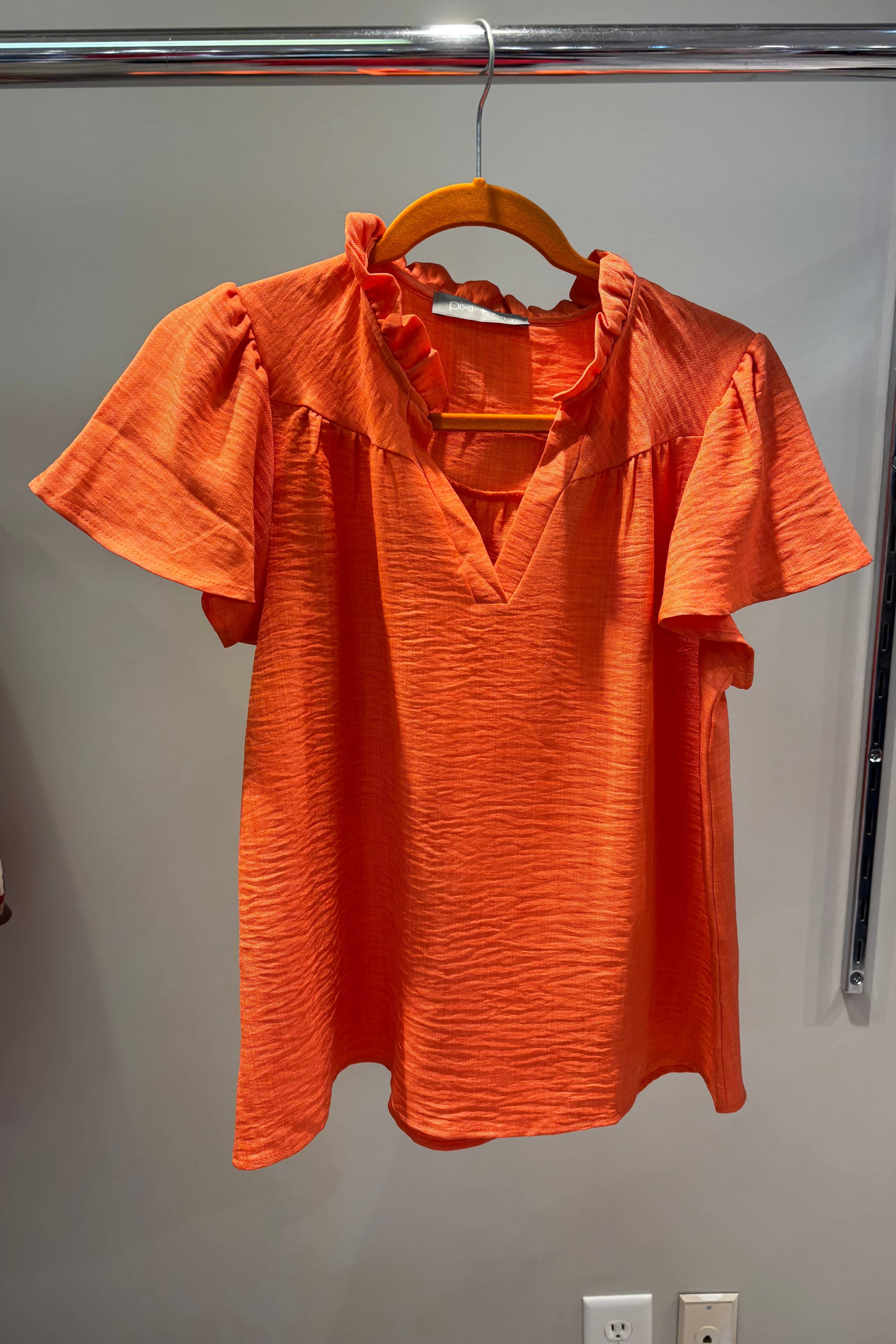 Orange Tera Short Sleeve  Ruffle Game Day Top