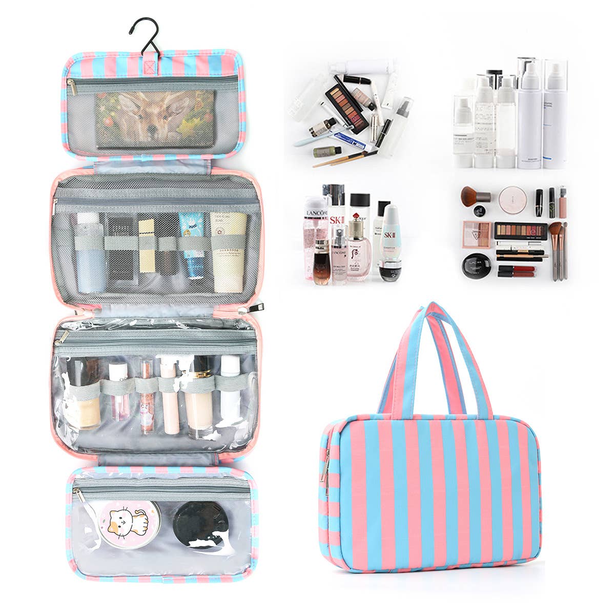 Toiletry Bag for Women Travel Water-resistant Cosmetic Bag: Blue&Pink