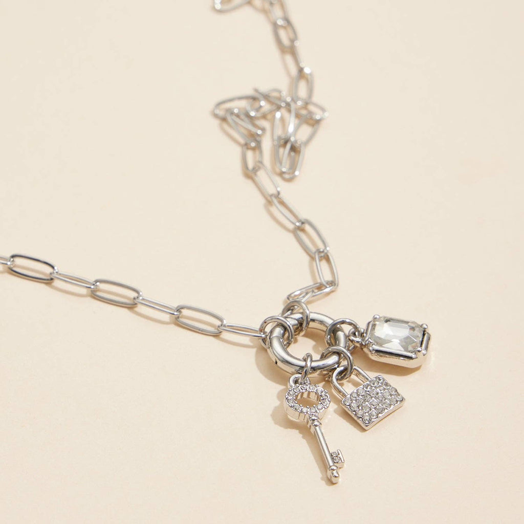 Gold Dipped Charm Necklace with Key and Gemstone Accents: Yellow Gold / One / 4DN18064