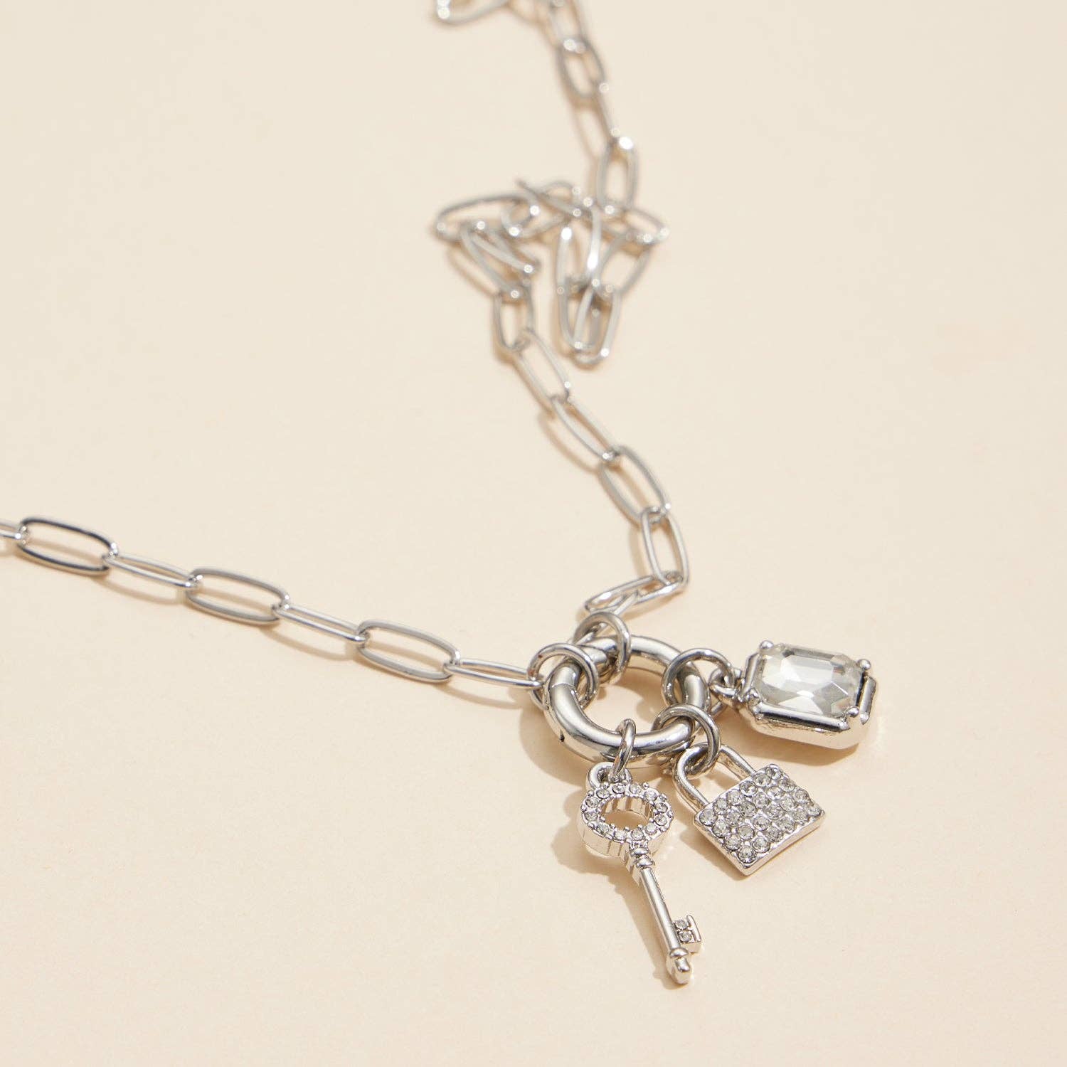 Gold Dipped Charm Necklace with Key and Gemstone Accents: Yellow Gold / One / 4DN18064