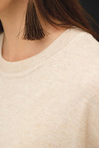 Oatmeal WOOL BLENED BOXY FIT SHORT SLEEVE SWEATER TOP