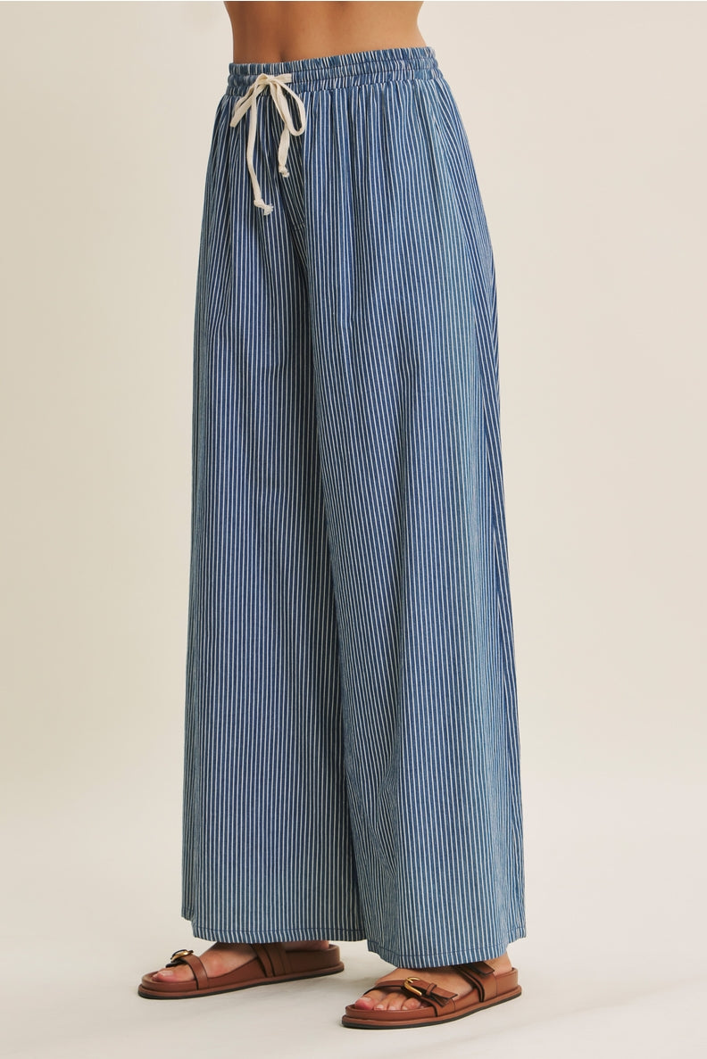 Washed Denim Comfort Meets Wanderlust Stripe Wide-Leg Pants