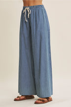 Washed Denim Comfort Meets Wanderlust Stripe Wide-Leg Pants