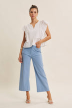 SEASONLESS STRETCHY COTTON LINEN ANKLE PANTS WITH POCKETS: BLUE