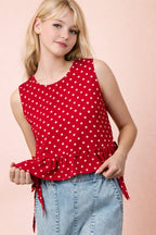 RED DOT-Side Tie Detail Ruffled Top