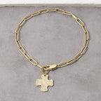 Hammered Square Cross Charm Paperclip Chain Bracelet: WG
