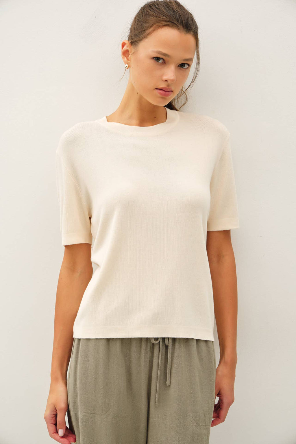 VANILLA CASHMERE BLENDED SHORT SLEEVE SWEATER