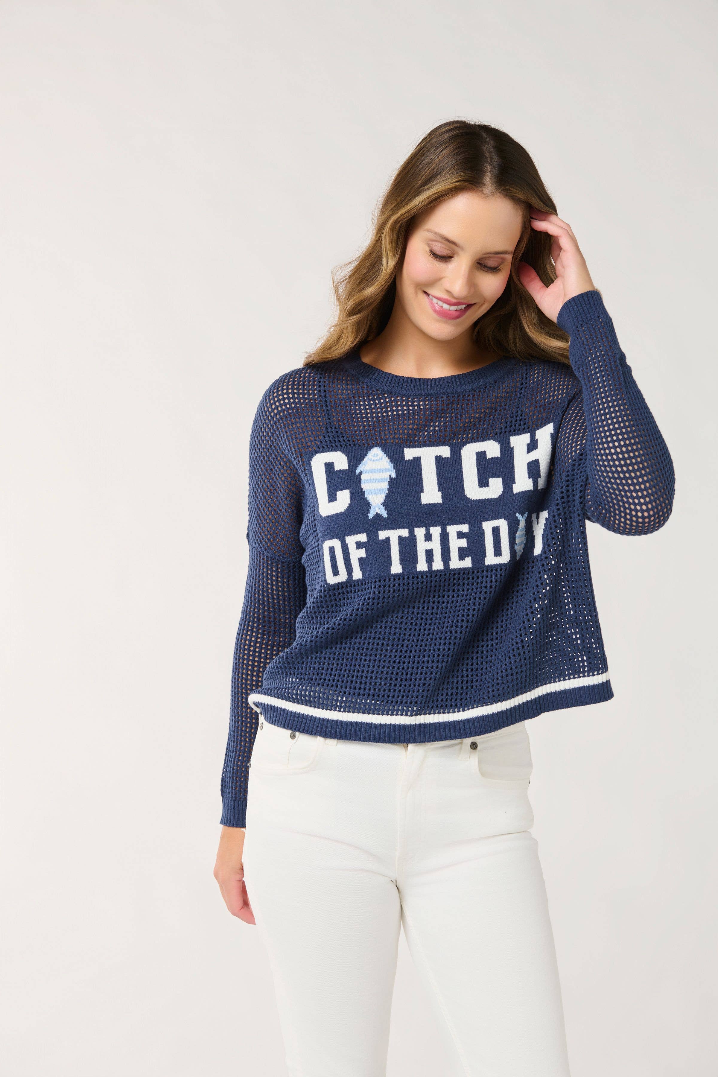 "CATCH OF THE DAY" MESH SWEATER