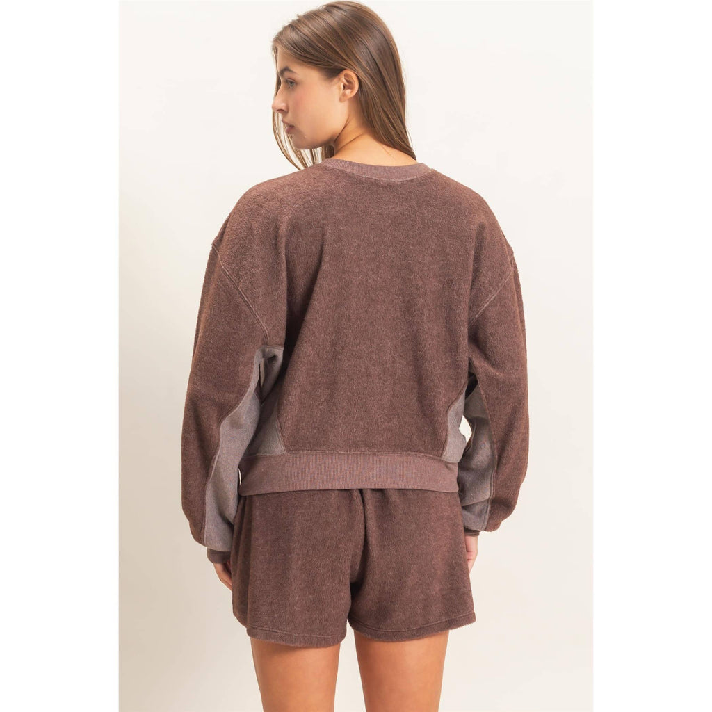 DARK BROWN Contrast Sweatshirt & Shorts Set