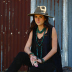 **Large Triple Strand Natural Turqu & Wood Collar Necklace