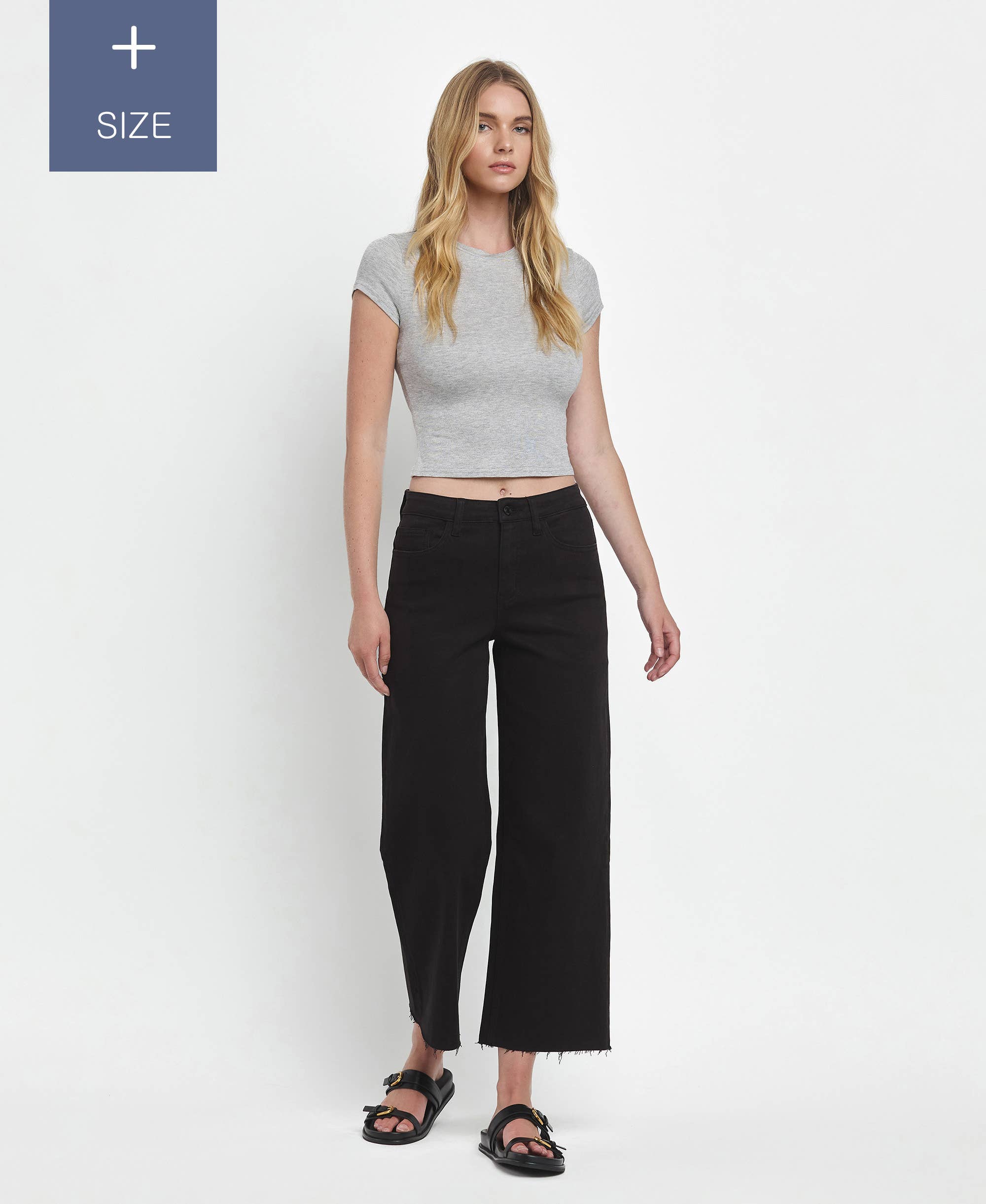 PLUS SIZE HIGH RISE BLACK CROP WIDE LEG JEANS