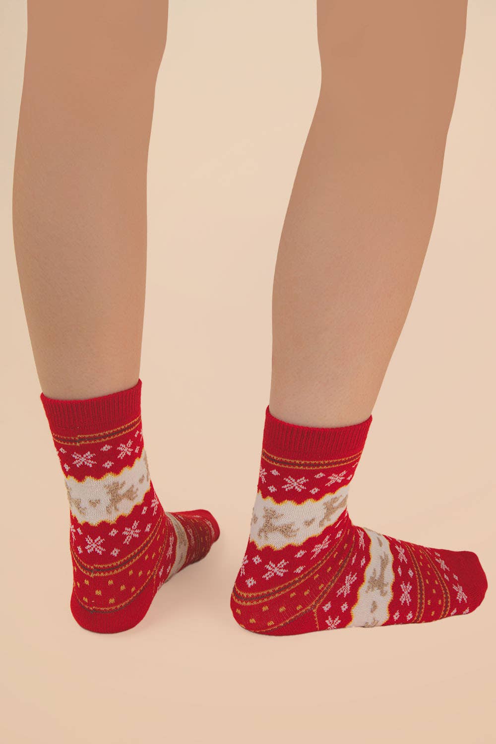 Christmas Graphic Crew Socks: OATMEAL