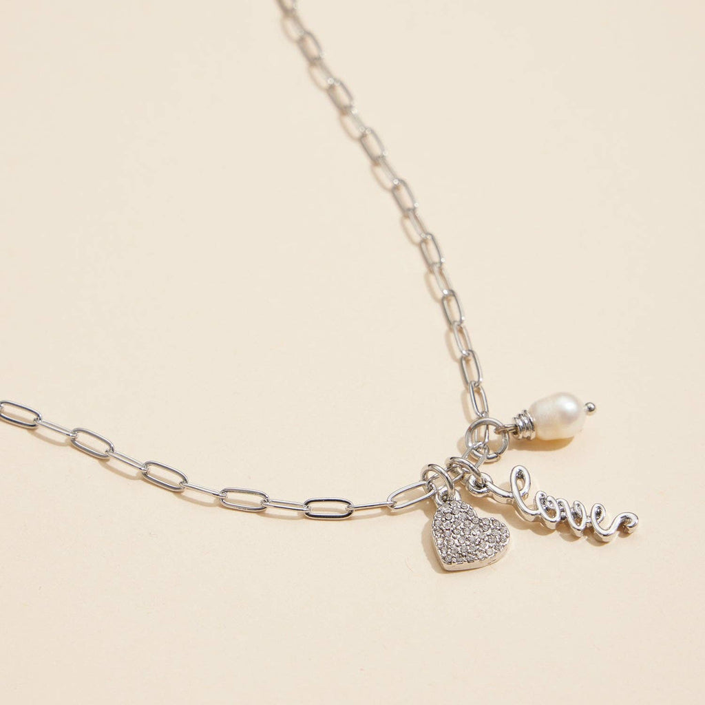 Gold Dipped Charming "Love" Pendant Necklace with Heart and Pearl Accents: Gold / One / 4DN18070