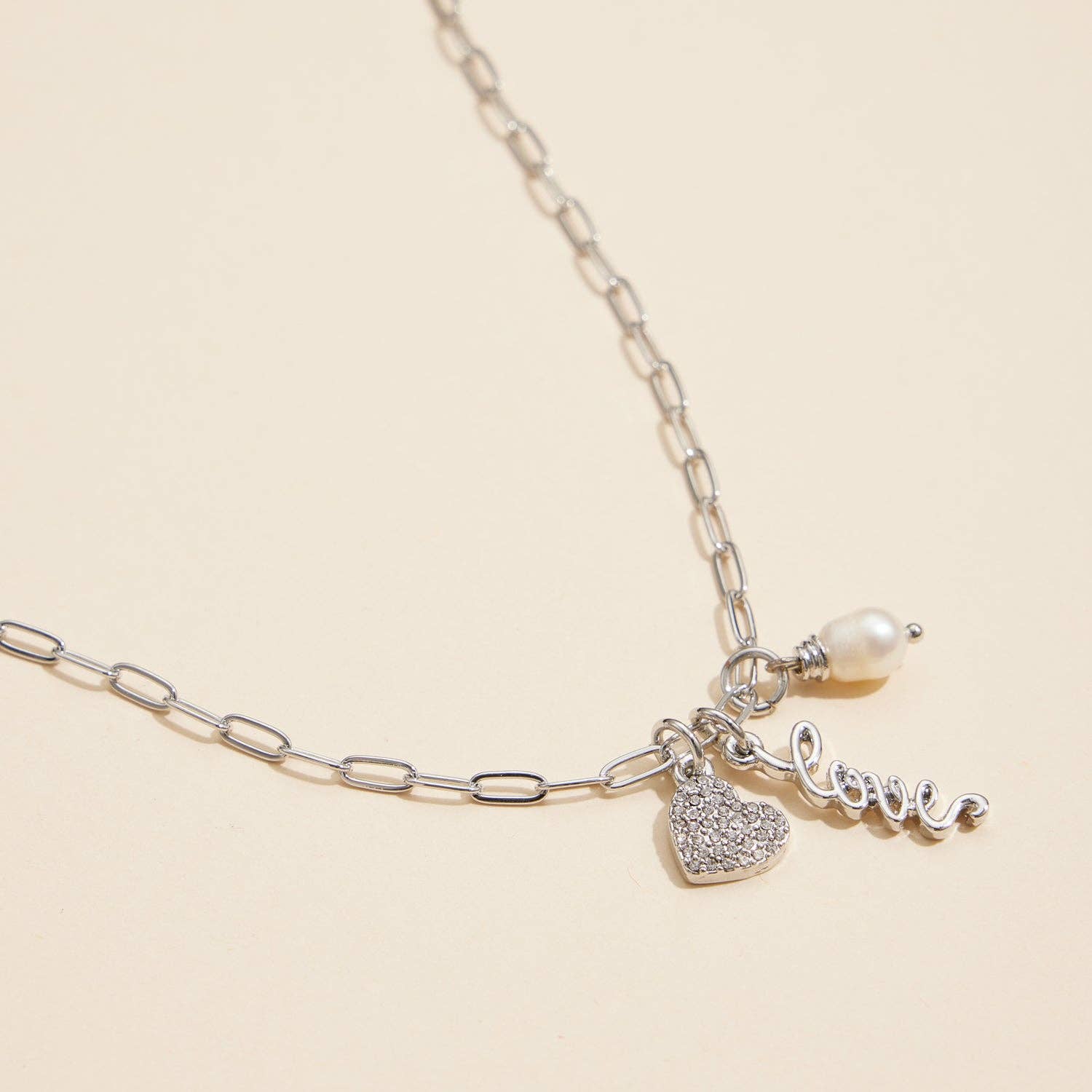 Gold Dipped Charming "Love" Pendant Necklace with Heart and Pearl Accents: Gold / One / 4DN18070