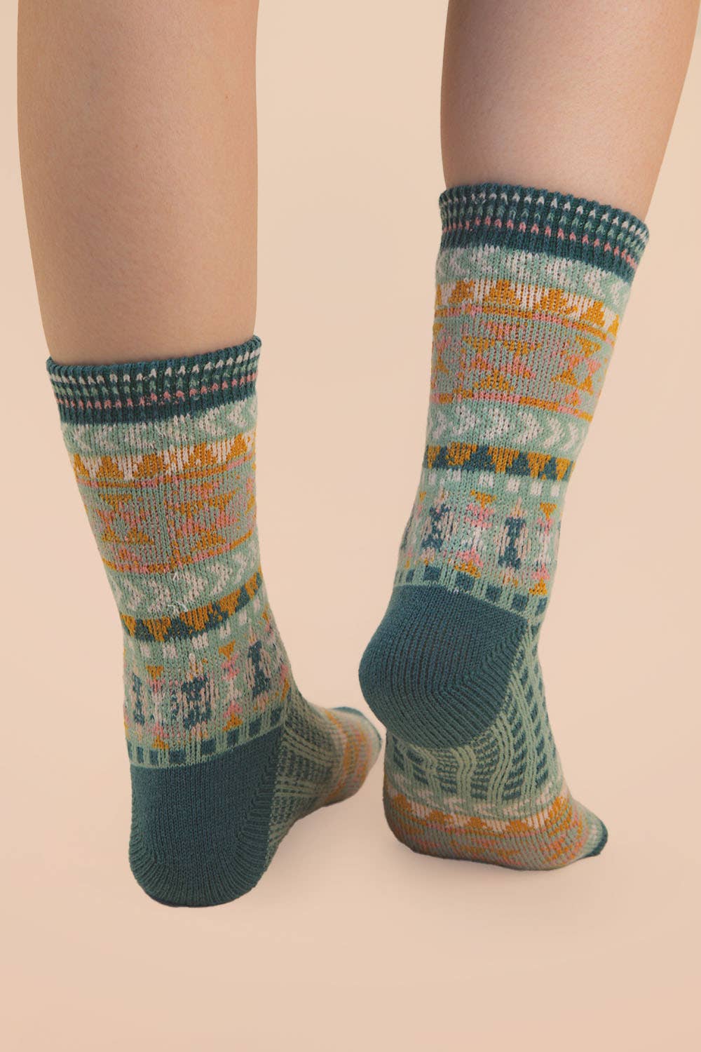 Geometric Graphic Crew Socks: SAGE