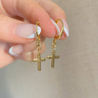 CROSS HUGGIE HOOPS | gold | cross charm earrings
