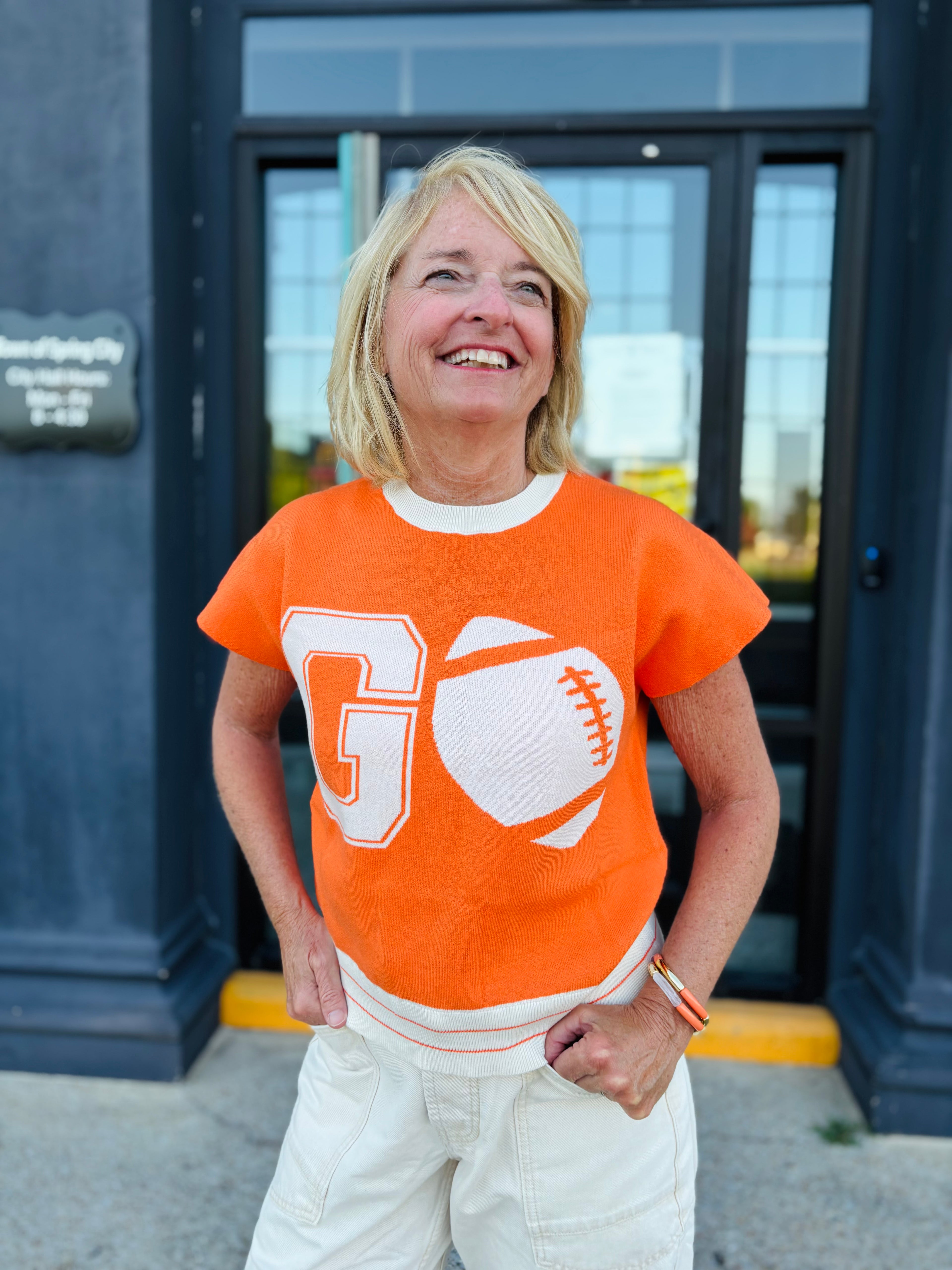 SMALL ORANGE Go Football Varsity Game Day Sweater Top