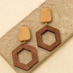 Hexagon Wood Drop Earrings: MLT