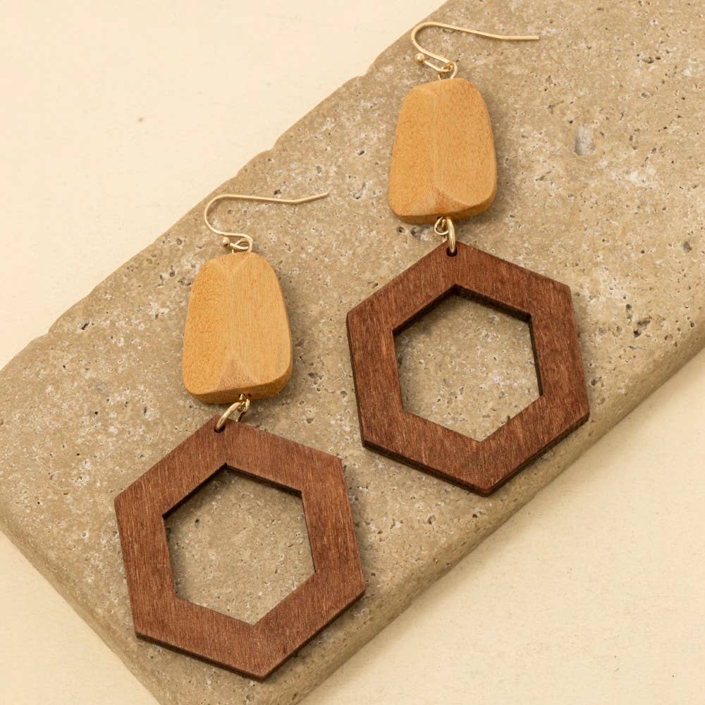 Hexagon Wood Drop Earrings: MLT